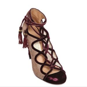 Salvatore Ferragamo Metallic Lace Velvet Open Toe